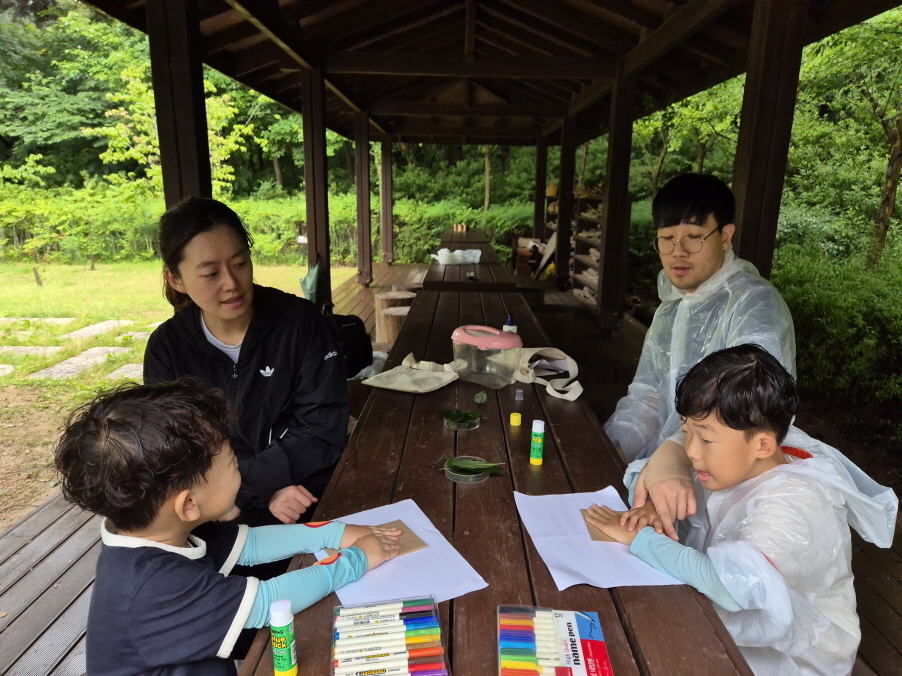 나뭇잎 도감책 만들기 중 꾹 누르기